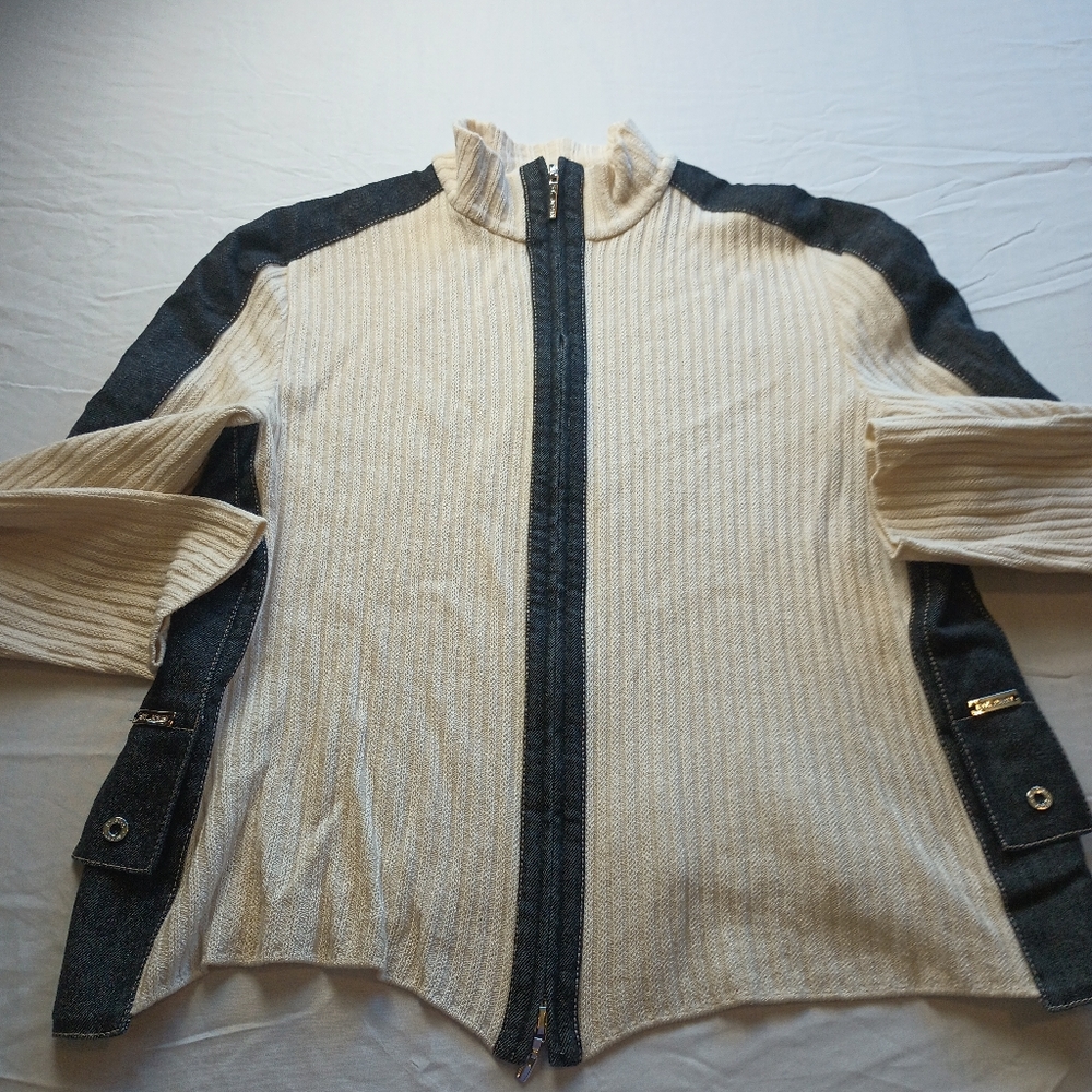St. John Cream and Black Cardigan Sweater
